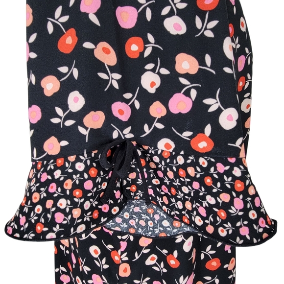 Talbots Midi Shift Dress Size 22W Floral Contrast Hem Ruffled Half Sleeves Bow - Picture 6 of 13